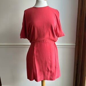 Wren Open Back Silk Kimono Sleeveless Dress Salmon Red Medium EUC